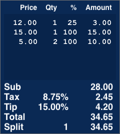 Perpenso Calc, bill, item quantity and percentage you are responsible for