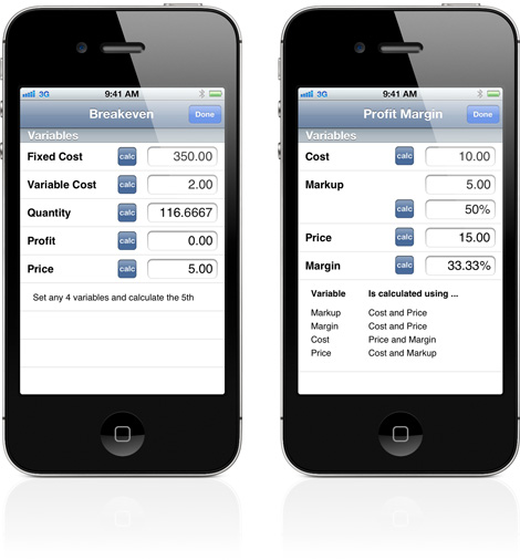 Perpenso Calc, business, breakeven, break even, worksheet